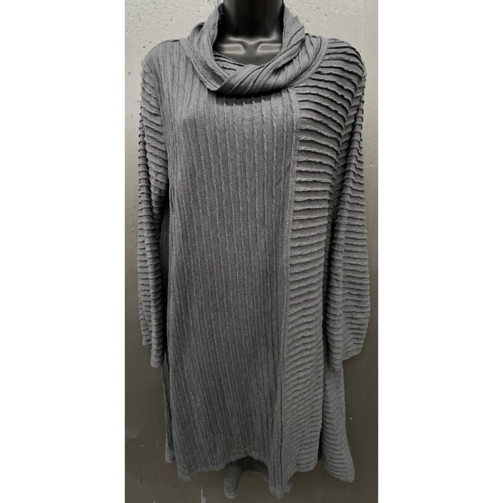 Chalet Tunic Top XL Gray Alice Ripple Cowl Neck Ribbed Lagenlook Boho Organic
